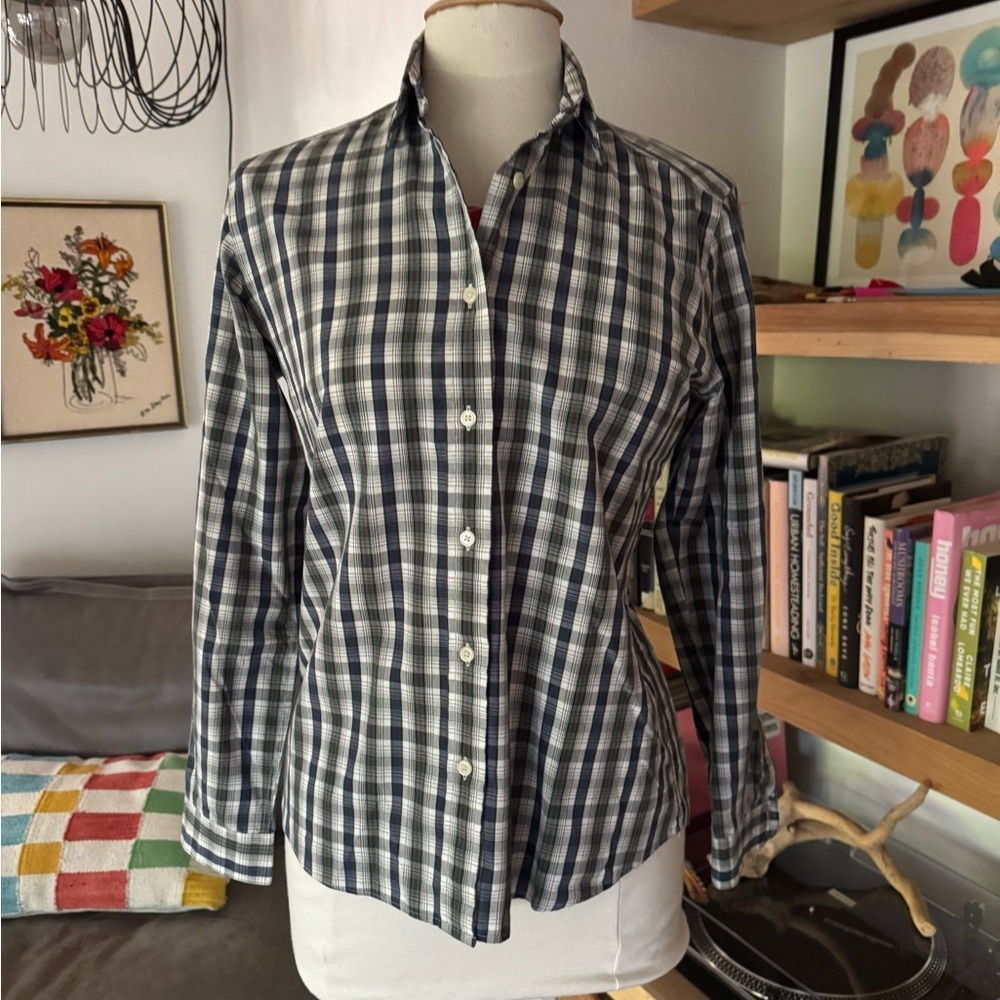 Vintage Nordstrom Blue and White Checkered Plaid Button Up Shirt